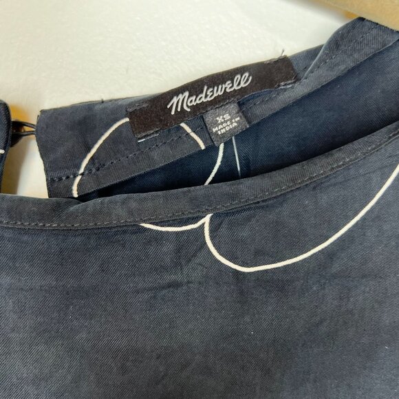 Madewell XS Black & White Floral Shift Mini Dress Long Sleeve NWT - Picture 3 of 6